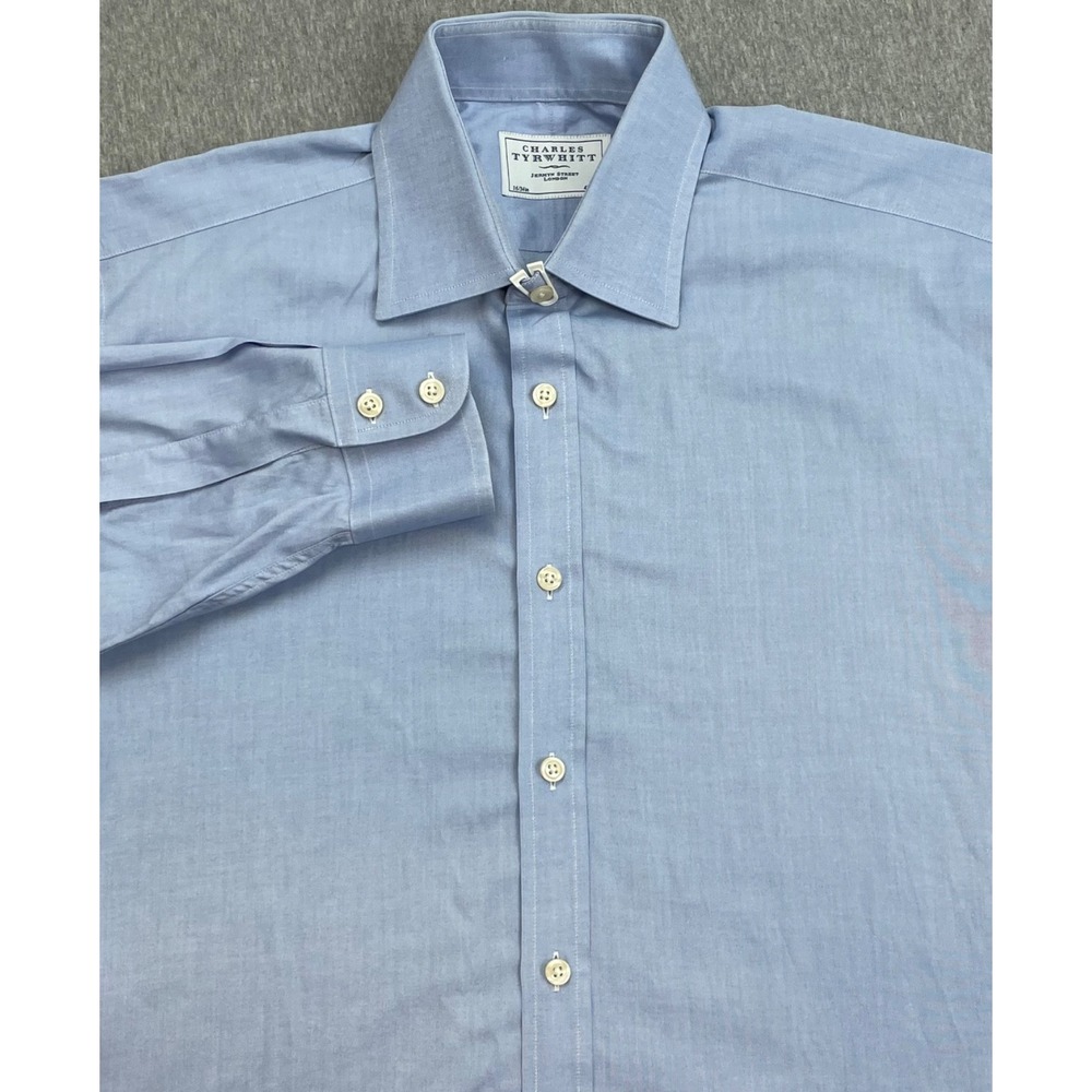 Charles Tyrwhitt Shirt Mens 16 - 34 Blue 100% Cotton Button Up